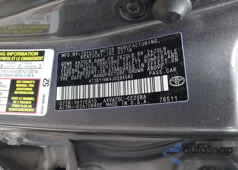 2018 Toyota Camry Se из США, поврежденный, VIN 4T1B11HK4JU594583